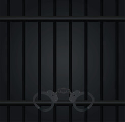 Handcuffs in front of prison bars. vector illustration
