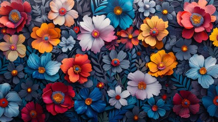 Assorted bouquets of flowers adorn a wall