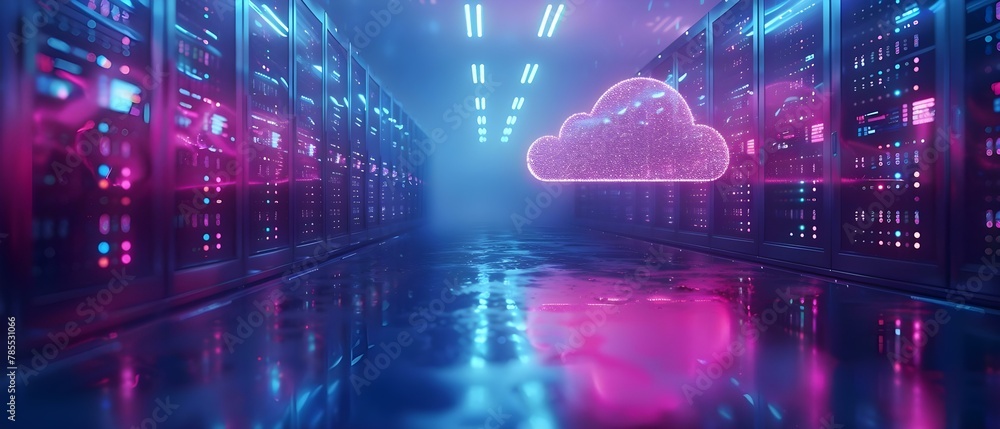Poster digital symphony: the harmony of cloud computing. concept cloud computing, digital symphony, technol