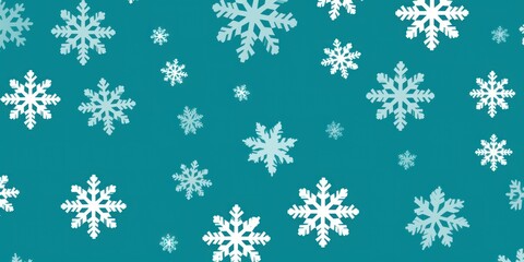 White snowflakes on a turquoise background, a flat vector illustration in the simple minimalist style of a cute cartoon design with simple shapes
