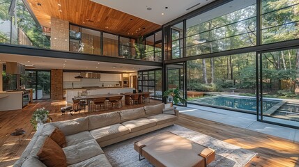 Living Room and Kitchen of a House with High