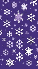 White snowflakes on a violet background, a flat vector illustration in the simple minimalist style of a cute cartoon design with simple shapes