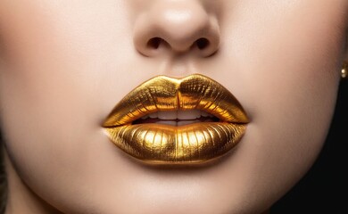 Close up of female Golden lips. Luxury glamour art mouth