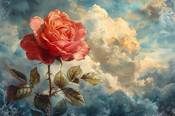 rose and sky - obrazy, fototapety, plakaty