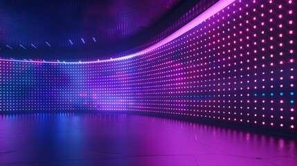 The curved cinema glittering diode pixel technology modern backdrop illustration of a TV show led screen stage and a LCD wall. Digital concave monitor light panel texture. - obrazy, fototapety, plakaty