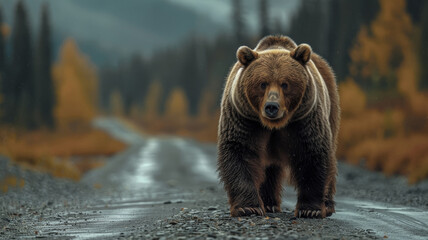 Grizzly bear on road - 785531659