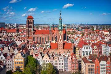 Aerial landscape of the Main Town of Gdansk at spring, Poland.