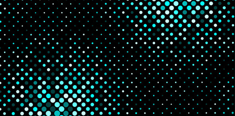Abstract dotted background. Green dots of different sizes and shades on a black background.