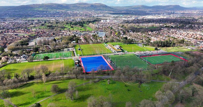 Aerial view of The Dub Queen's Sports field Belfast County Down Northern Ireland 01-01-24