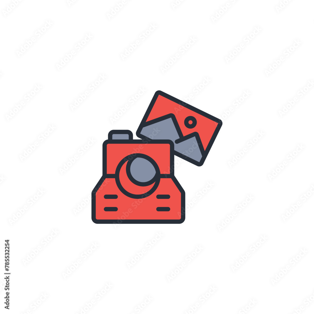 Poster instant camera icon. vector.editable stroke.linear style sign for use web design,logo.symbol illustr