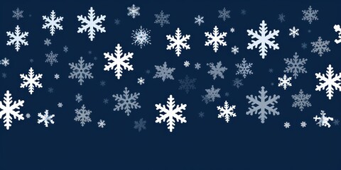 White snowflakes on an indigo background, a flat vector illustration in the simple minimalist style of a cute cartoon design with simple shapes