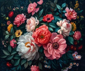 Bouquet of flowers on black background