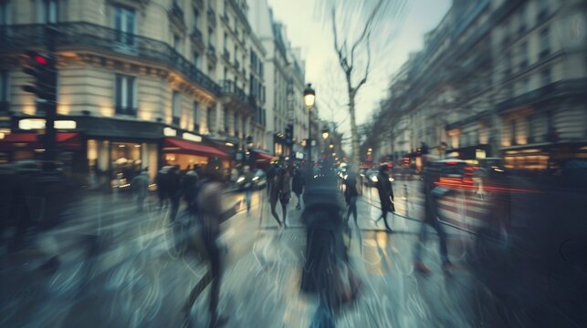 Blurred depiction of Paris streets with motion blur effect on bustling city atmosphere 01
