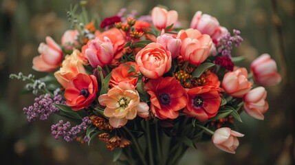  orange, pink, and red, arranged centrally