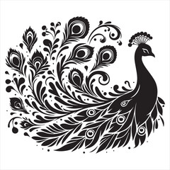 Fototapeta na wymiar Peacock silhouette vector illustrations with a solid white background