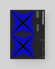 Abstract poster design. Vertical A4 format. Blue, black, white composition. Geometry minimal neon illustration.