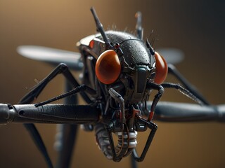 Macro de un robot dron insecto alado futurista