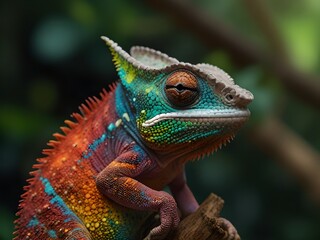 Portrait of a chameleon in a tree
