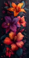 Fototapeta na wymiar Vibrant flowers on black background