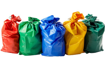 Multicolored Tied Plastic Bags on White Background