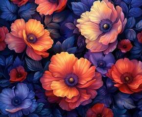 Cluster of colorful flowers up close