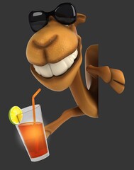 Fun 3D cartoon camel with a cocktail