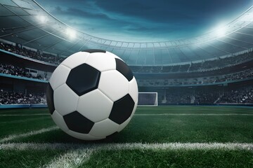 Fototapeta premium Foot competition goal football stadium game kick soccer sport ball photo, representing sports action