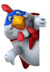 Fun 3D cartoon illustration of a chicken superhero