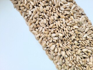 Bigger portion of sunflower seeds on creamy background.