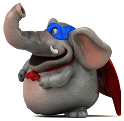 Fun 3D cartoon illustration of an elephant  superhero
