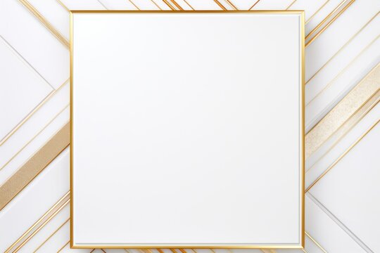White velvet background with golden frame, luxury and elegant template for design. Vector illustration of white texture fabric with gold square border on background. Abstract background. Flat lay. Gre