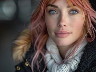 Close up portrait of person with pink hair - obrazy, fototapety, plakaty