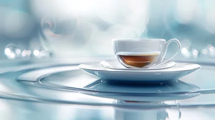 Fotobehang   A cup of tea on a saucer atop a table © Mikus