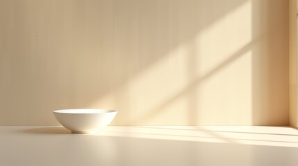   A white bowl atop a table, positioned before a window, receives soft light filtering through it