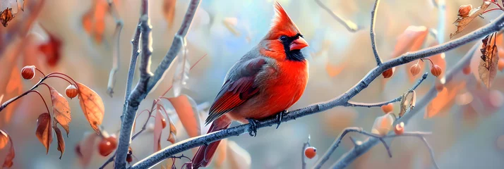 Fotobehang Exquisite Vocabulary of Ohio: The Majestic Northern Cardinal Amidst the Buckeye branches © Evan