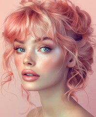 Woman with pink hair and blue eyes