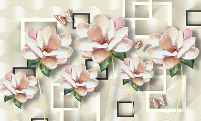 3d picture of a golden with white flower beautiful design background

