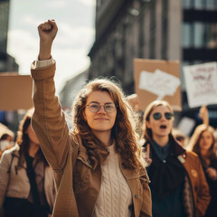 Girls protest at a rally.Women's manifesto.