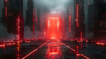 Dystopian City: AI Warfall in Neon Rain. Concept Futuristic Cities, Artificial Intelligence, Dystopian Worlds, Neon Aesthetics, Technological Warfare