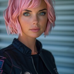 Close-up of a person with pink hair - obrazy, fototapety, plakaty