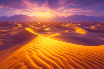 Fototapete Majestic Sunrise Over Desert Sands, Golden Glow Landscape Scene © shiyi