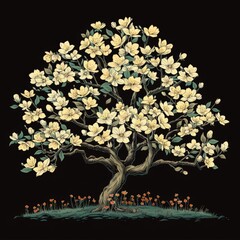 Tree with yellow flowers painting