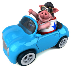 Fun 3D cartoon illustration of a pig rocker - 785536222