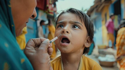Polio Eradication Efforts Featuring Vaccine Drops and Global Health Initiatives for Underprivileged Children in Developing Regions