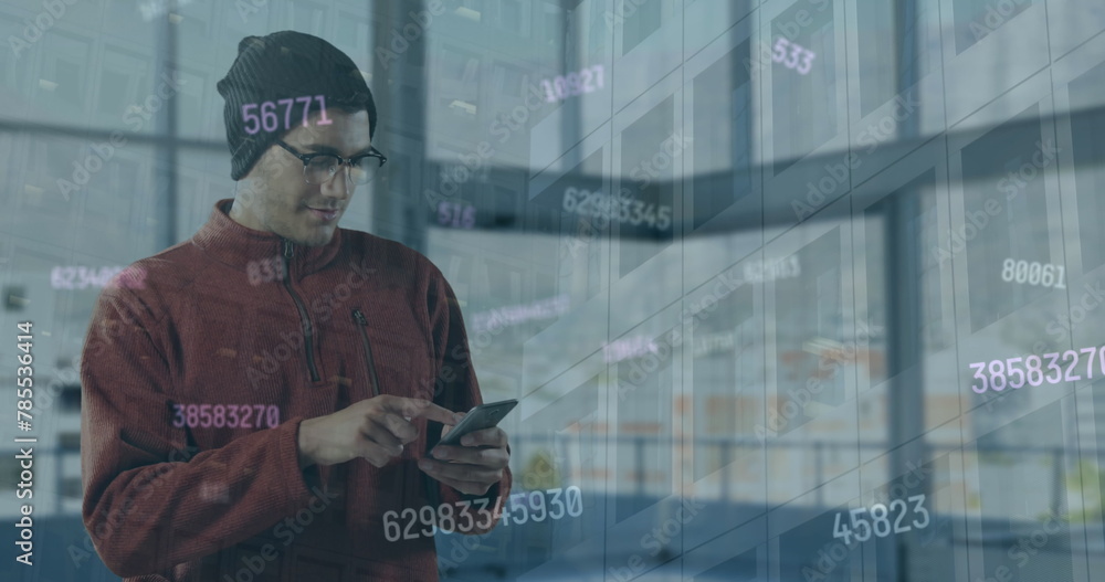 Poster image of statistics and financial data processing over delivery man and van