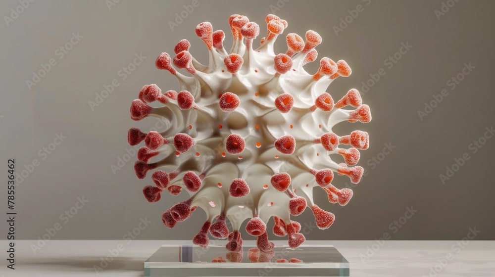Poster detailed d rendering of the sars cov virus particle emphasizing the importance of respiratory hygien