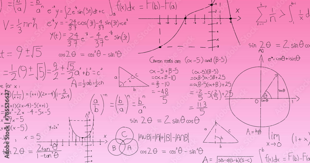 Aufkleber image of mathematical equations and diagrams floating against pink gradient background