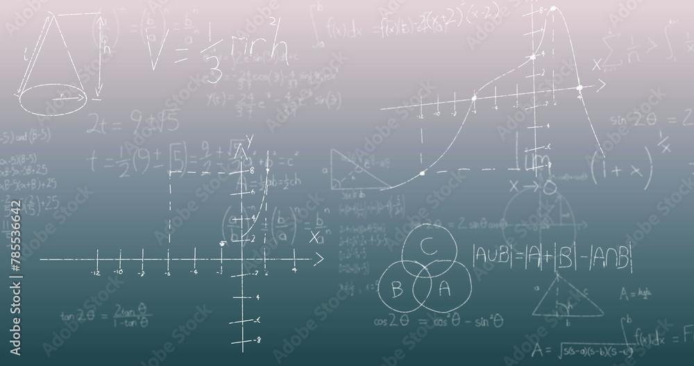 Poster image of mathematical equations and diagrams floating against green gradient background
