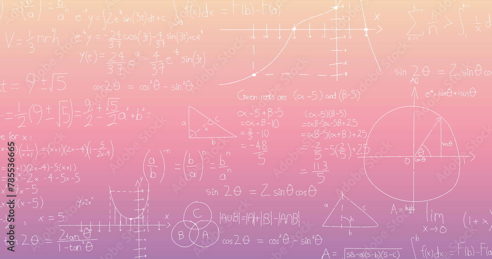 Poster image of mathematical equations floating against pink gradient background