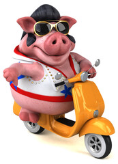 Fun 3D cartoon illustration of a pig rocker - 785536631